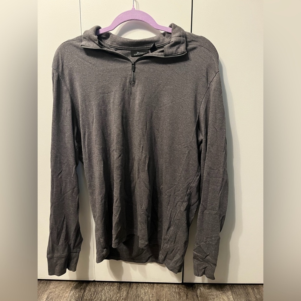 Marc Anthony Men's Gray Hooded Quarter-Zip Polo